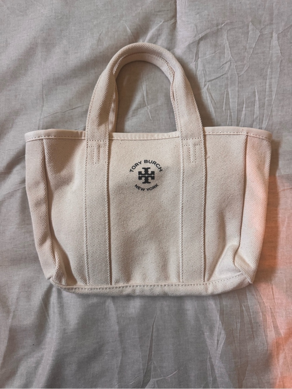 Tory Burch Cream Canvas Mini Tote with Logo